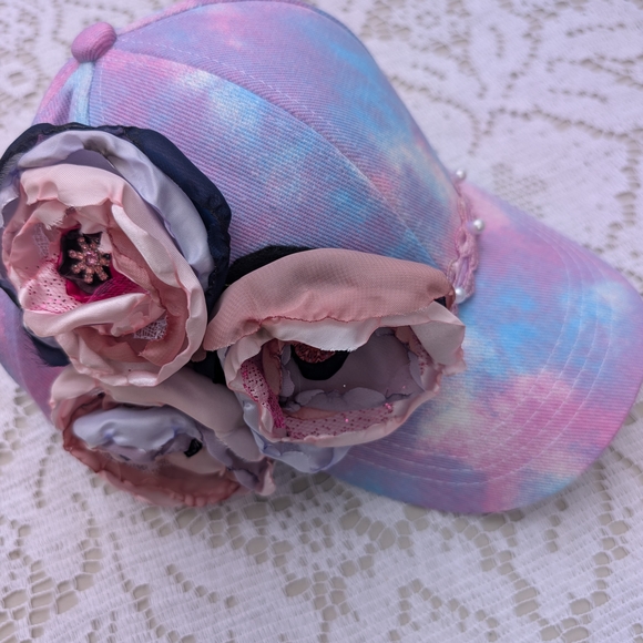 Pink and Blue Floral Embellished Hat - Picture 1 of 2